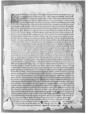 Facsimile of the first page of the folio (first) edition
of the Spanish text of Columbus's letter to Santangel, describing his
first voyage, dated February 15, 1493. From the original (unique) in the
New York Public Library (Lenox Building).