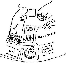 THE PILLARS OF HERCULES, AS SHOWN IN A MEDIÆVAL MAP