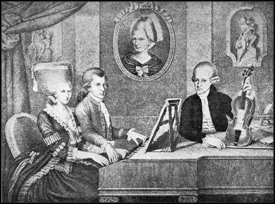 MOZART PLAYING WITH HIS FATHER AND SISTER. MOZART PLAYING WITH HIS FATHER AND SISTER.