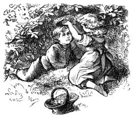 two children sitting on ground with a basket near by