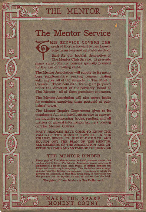 Back cover page: The Mentor Service