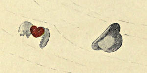 A hat and a winged heart blowing away in the wind