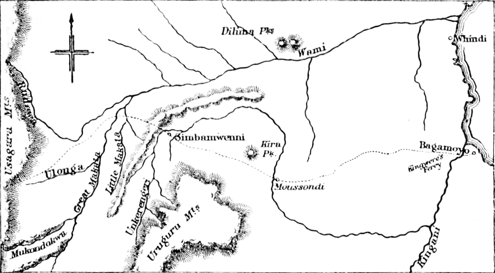 Landkarte der Gegend östlich
  der Usagara-Berge