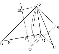 From three
given points to draw to a fourth point that is not given three right
lines whose differences shall be either given, or none at all.