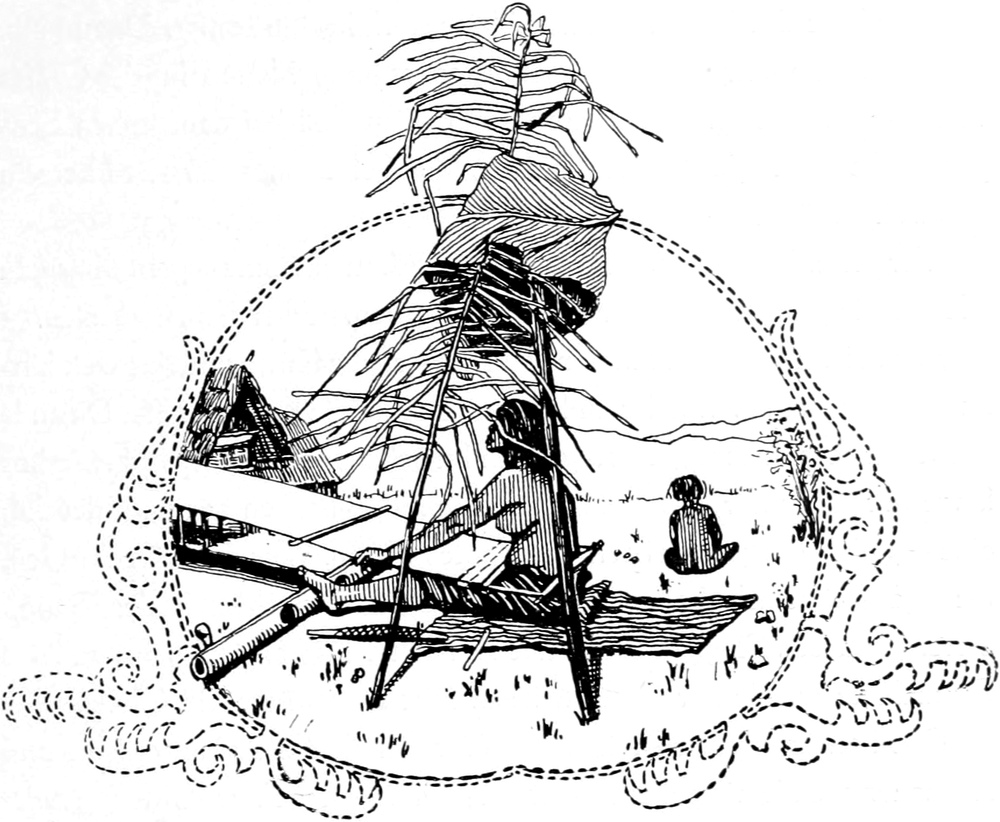 Kopfvignette:
  Weberin unter einem Sonnenschutz
