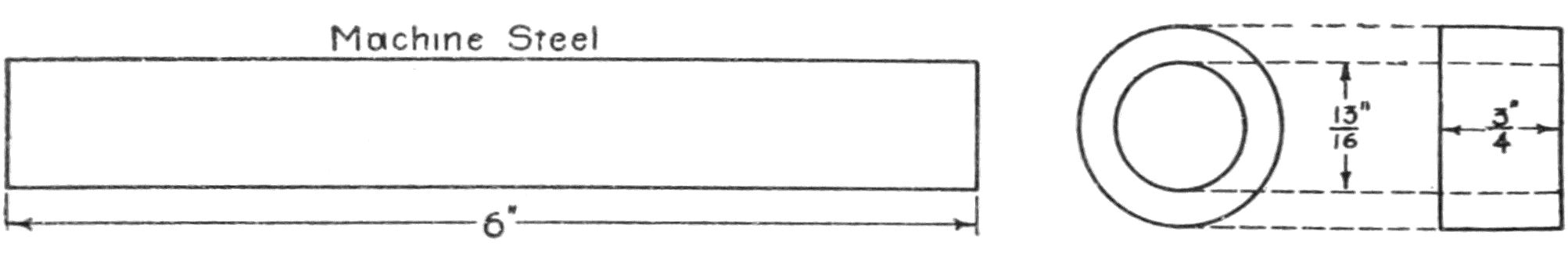 Diagram showing machined tube, 6', 3/4 Outer diameter, 13/16 Inner Diameter